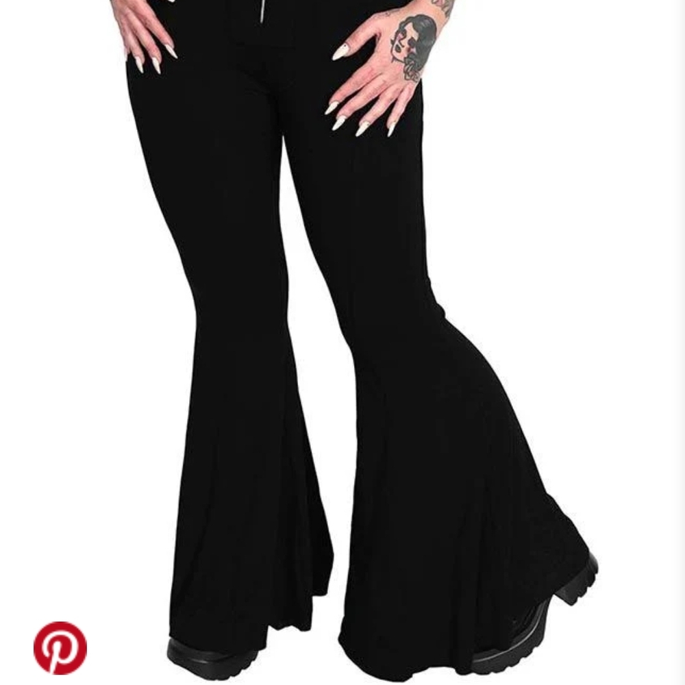 Black Boot Cut Flare Pants Retro Style